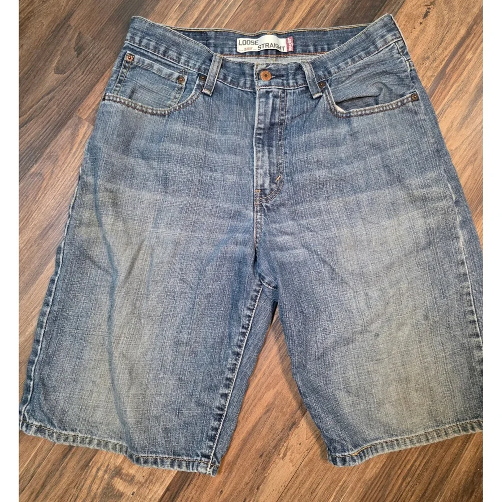 Levis 569 Loose Straight Mens Denim Shorts Med Wash Blue Sz 32 Jorts Y2K skater